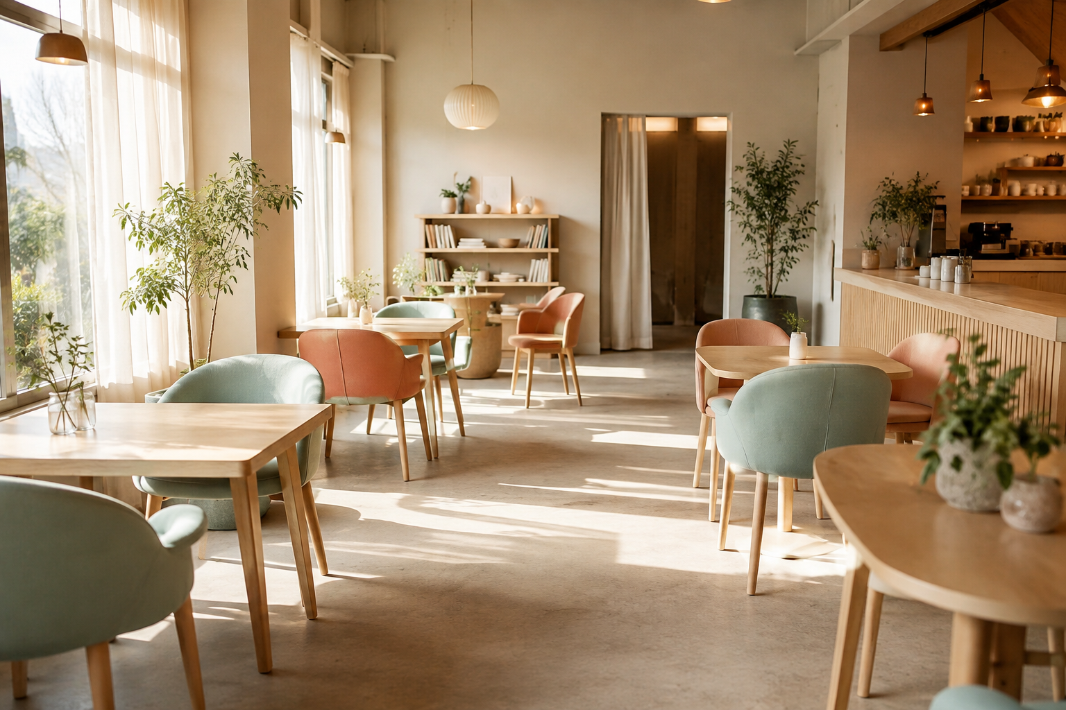 カフェの店内と座席のAI生成イメージ